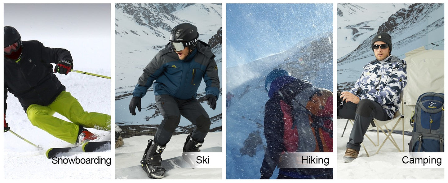 MAGCOMSEN Fleece Ski Jacket Men's Hooded Waterproof Thermal Thick Warm Camo Parka Removable Hooded Coats Winter Snowboard Anorak