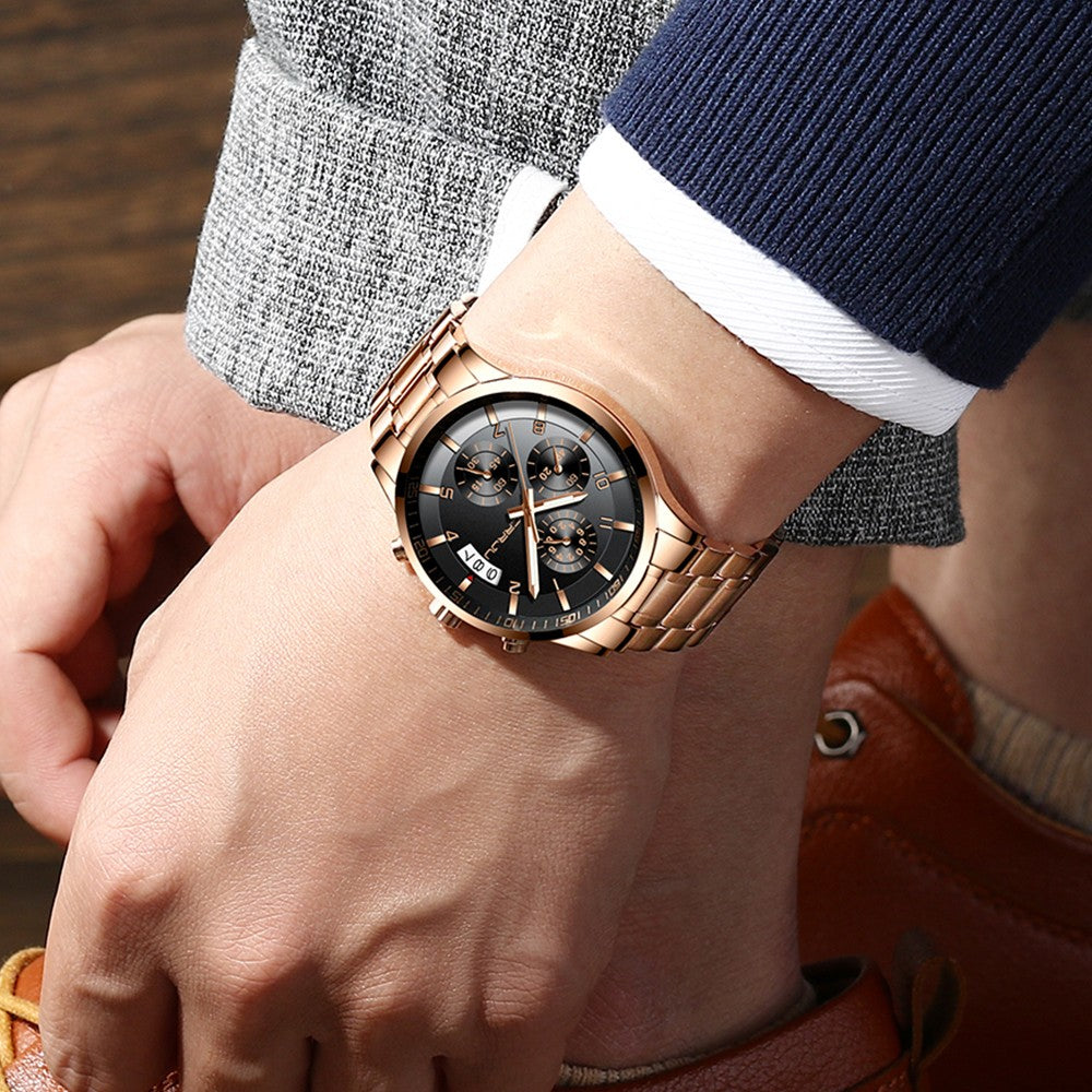 CRRJU Men Quartz Wristwatches Luxury Brand Sporty Chronograph Watches with 316 Stainless Steel Luminous Hands Male Clock Red