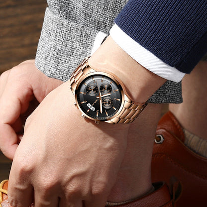 CRRJU Men Quartz Wristwatches Luxury Brand Sporty Chronograph Watches with 316 Stainless Steel Luminous Hands Male Clock Red