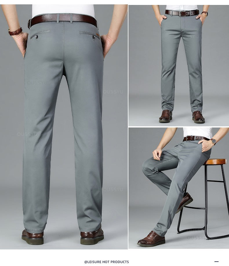 Spring Summer Straight Suit Pants Men Cotton Business Stretch Royal Blue Khaki Black Thin Office Formal Trousers Male Size 40 42