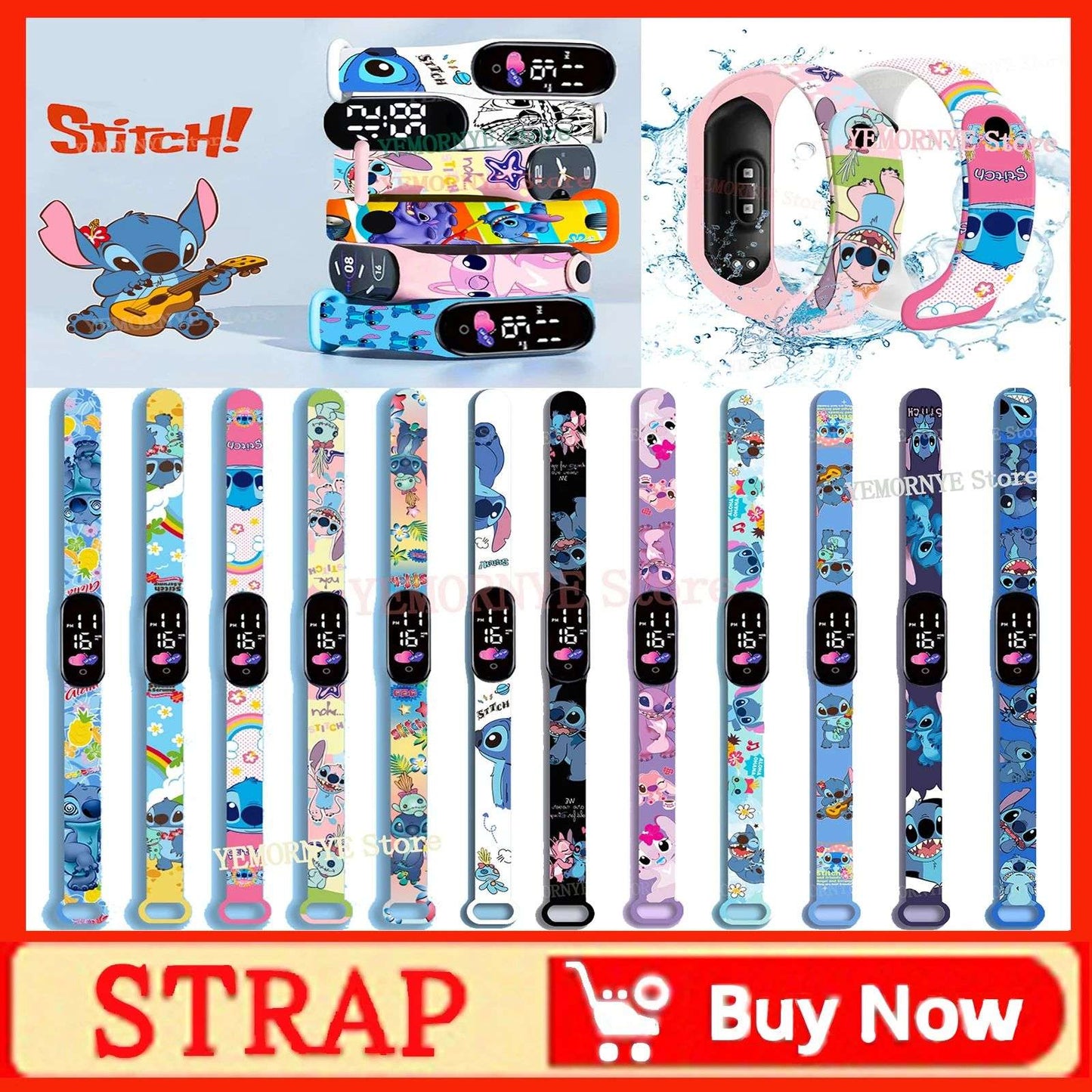 Relógios Digitais Infantis Disney Stitch Figuras de Anime LED Touch Luminoso Relógio Digital Esportivo Infantil à Prova D'Água Brinquedos de Aniversário