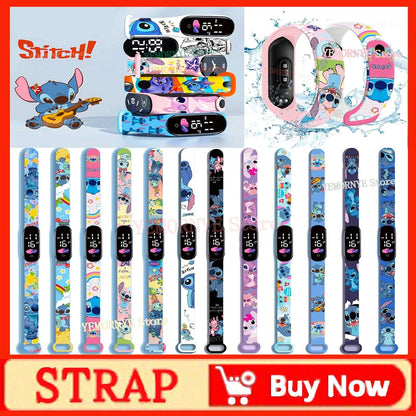 Relógios Digitais Infantis Disney Stitch Figuras de Anime LED Touch Luminoso Relógio Digital Esportivo Infantil à Prova D'Água Brinquedos de Aniversário