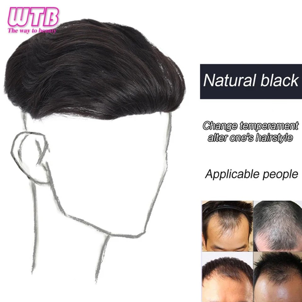 Peruca Curta Masculina de Cabelo Sintético Natural para Homens Jovens com Calvície, Queda de Cabelo, Linha Fina Alta, Aplique com Clipes
