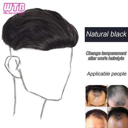 Peruca Curta Masculina de Cabelo Sintético Natural para Homens Jovens com Calvície, Queda de Cabelo, Linha Fina Alta, Aplique com Clipes