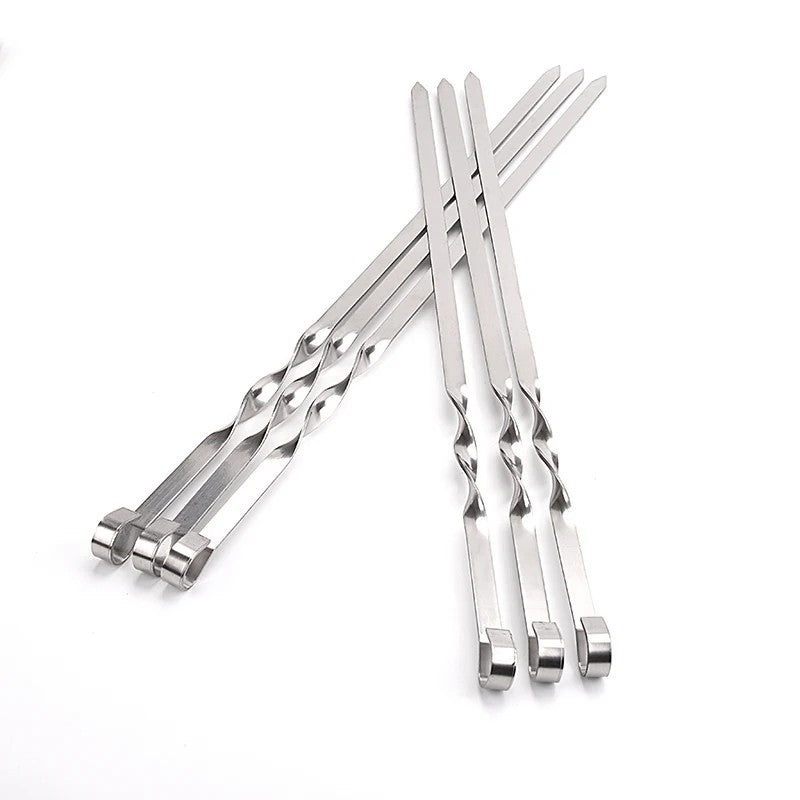 6-12pcs 21.6'' 55CMBBQ Skewers Stainless Steel Large Flat Barbecue Needle Shish Kabob Metal Skewer Set Handle BBQ Forks Tools