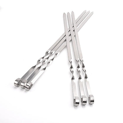 6-12pcs 21.6'' 55CMBBQ Skewers Stainless Steel Large Flat Barbecue Needle Shish Kabob Metal Skewer Set Handle BBQ Forks Tools