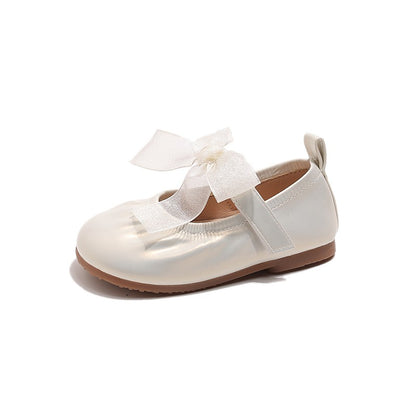 Baby Girl Princess Shoes Shine Surface Korean Style Lace Bow Casual Flats Non-Slip Toddler Kid Wedding Party Adorable Baby Shoes