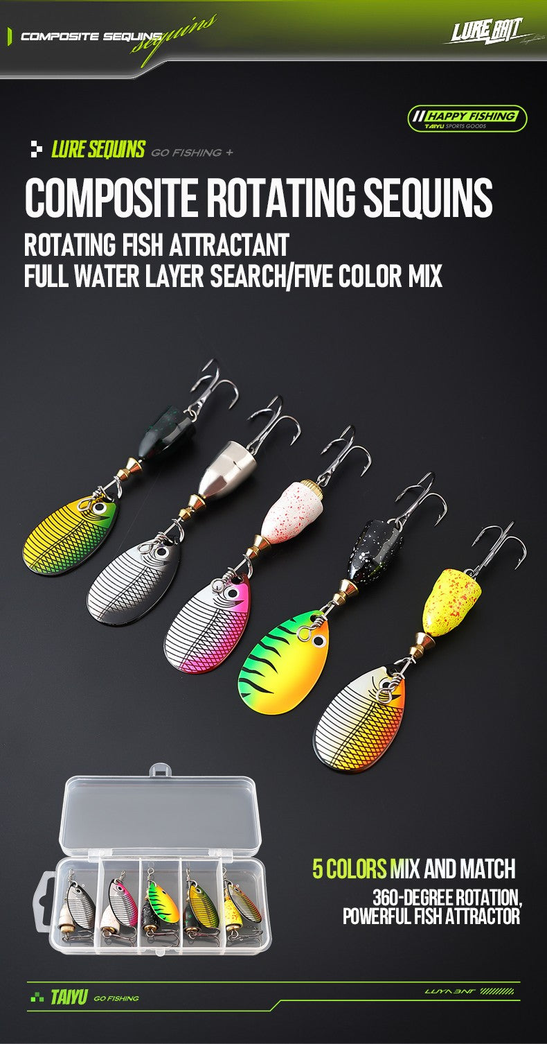 Isca de glitter composta rotativa a laser de metal, isca falsa, isca, equipamento de pesca, isca artificial giratória, isca dura