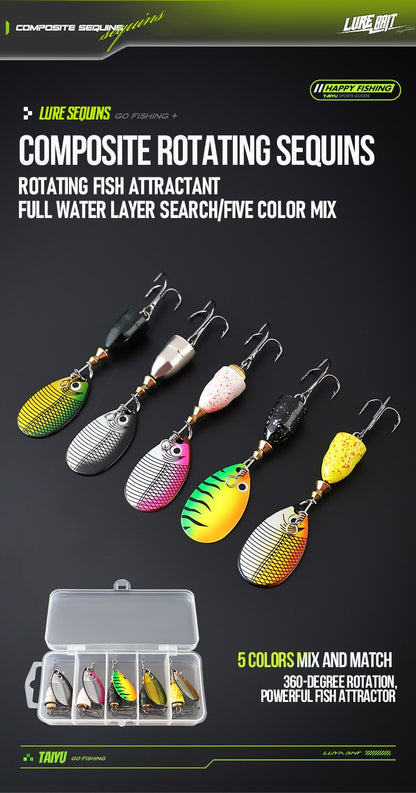 Isca de glitter composta rotativa a laser de metal, isca falsa, isca, equipamento de pesca, isca artificial giratória, isca dura