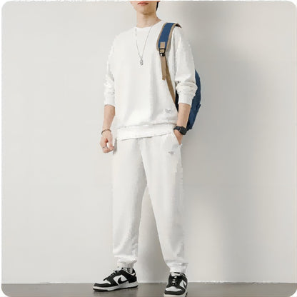 Men's Waffle Suit Sets Casual Long Sleeved Sweatshirt and Pants for Sports Men's T-shirt Hoodie Casual Trousers Set Loose Fit
