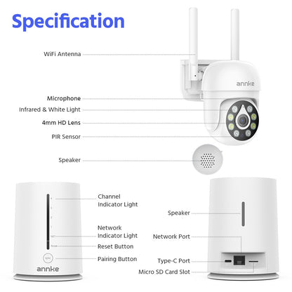 ANNKE 5MP Wireless Home Camera System 2PCS Cam Kit Security System Cameras PIR Human Detection 4CH Dual wifi Homebase