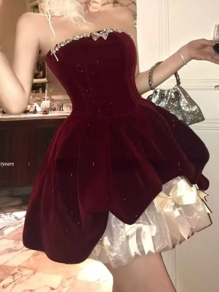 Fashion New Women Vintage Velvet Party Dress Sleeveless Elegant Mesh Patchwork Christmas Short Dress Female Vestidos JJ89