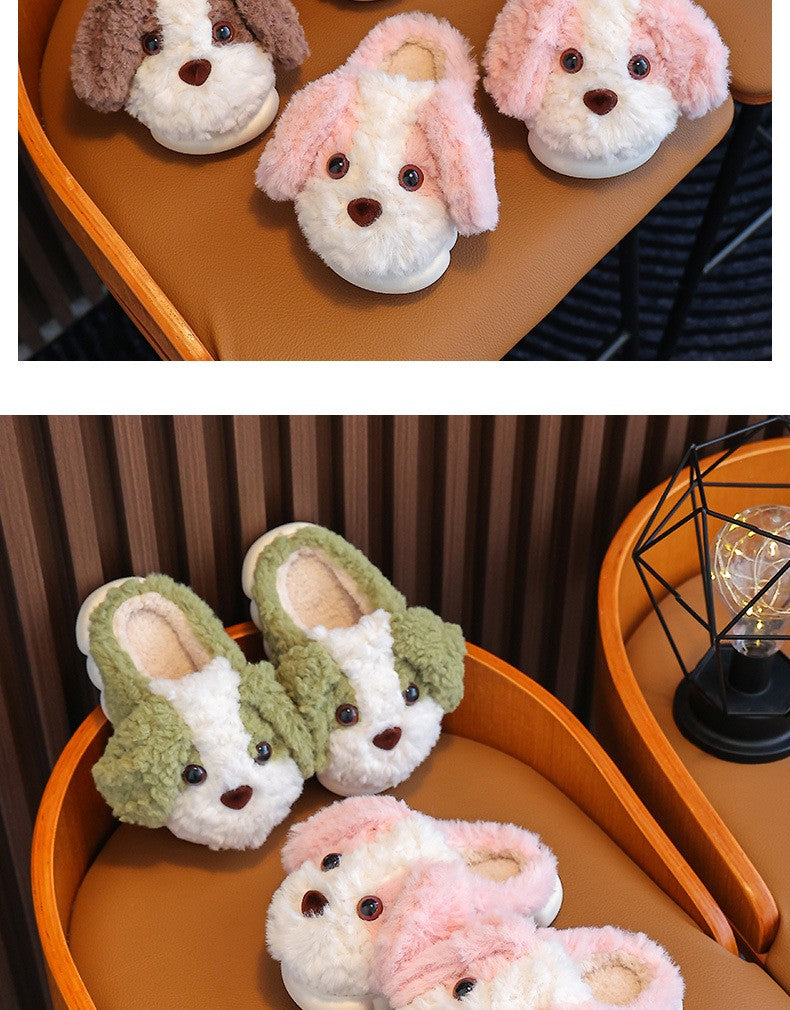 Kids Cotton Slippers Winter Boys Girls Non Slip Indoor Cute Dog Design Warm House Shoes for Children