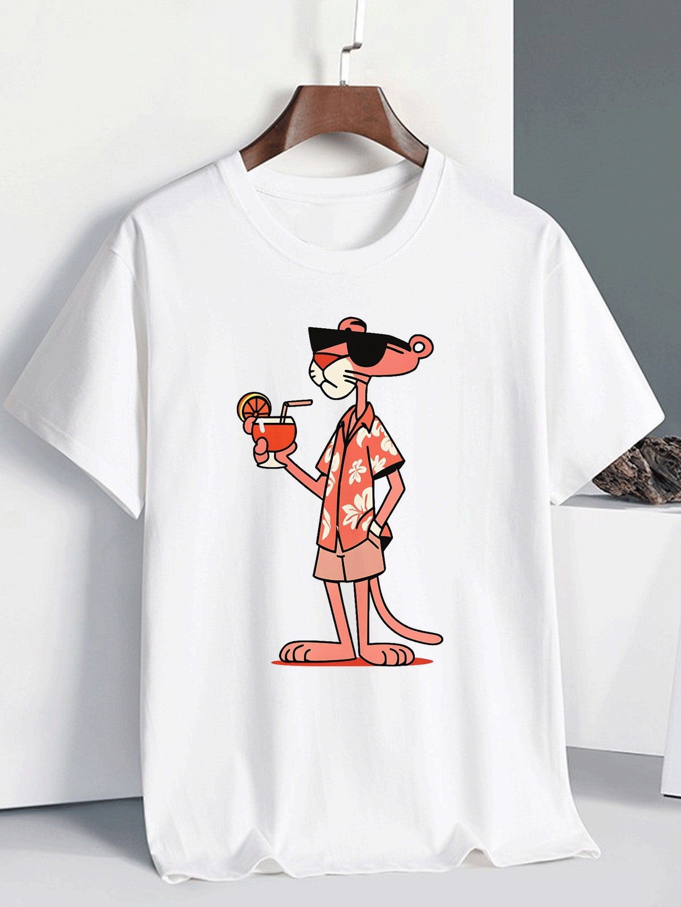 Men's Fashion Hip-hop T-shirt Pink Leopard Print T-shirt Short Sleeve T-Shirt Casual Suit Sports Streetwear Male Clothes