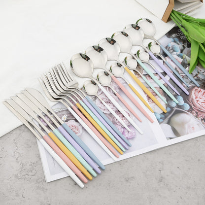 24Pcs Dinnerware Set Stainless Steel Tableware Knife Fork Tea Spoon Cutlery Set Multiple Colour Silverware Kitchen Flatware Set
