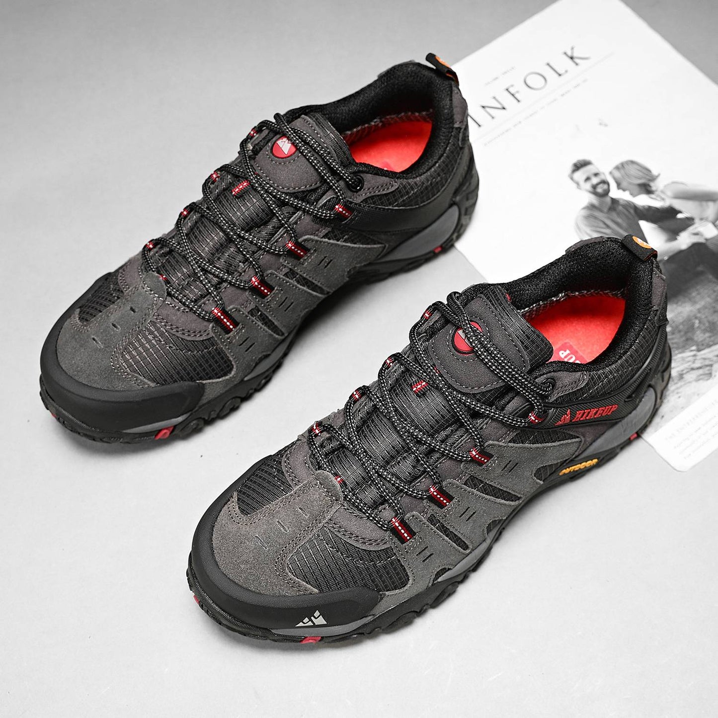 HIKEUP Tênis Masculino de Caminhada em Couro Camurça, Calçados Outdoor Resistentes ao Desgaste Masculinos para Trekking, Caminhada, Caça e Tênis Táticos