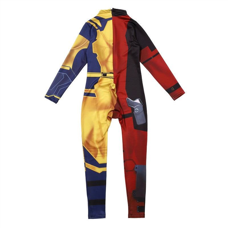 Kids Wolverine Role Play Costume Fantasy Movie Superhero Printed Zipper Bodysuit Halloween Performance Costume Party