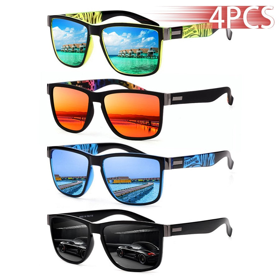 4 PCS Fashion Vintage Pattern Square Sunglasses Men Women Fishing Driving Man Luxury Brand Designer Sun Glasses UV400 Eyewear ?