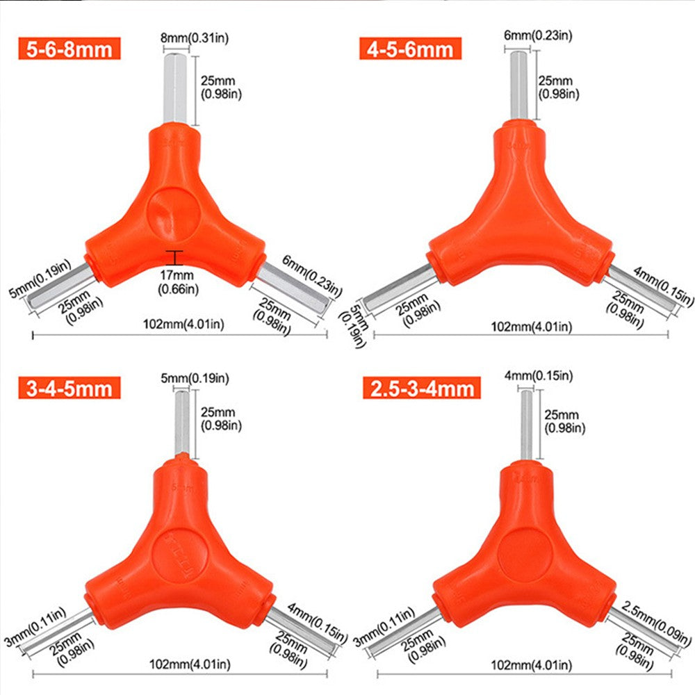 Chave Allen 3 em 1 Trident 2.5/3/4/5/6/8mm Conjunto de Chaves Sextavadas Ferramentas de Manutenção de Bicicletas em Aço Carbono