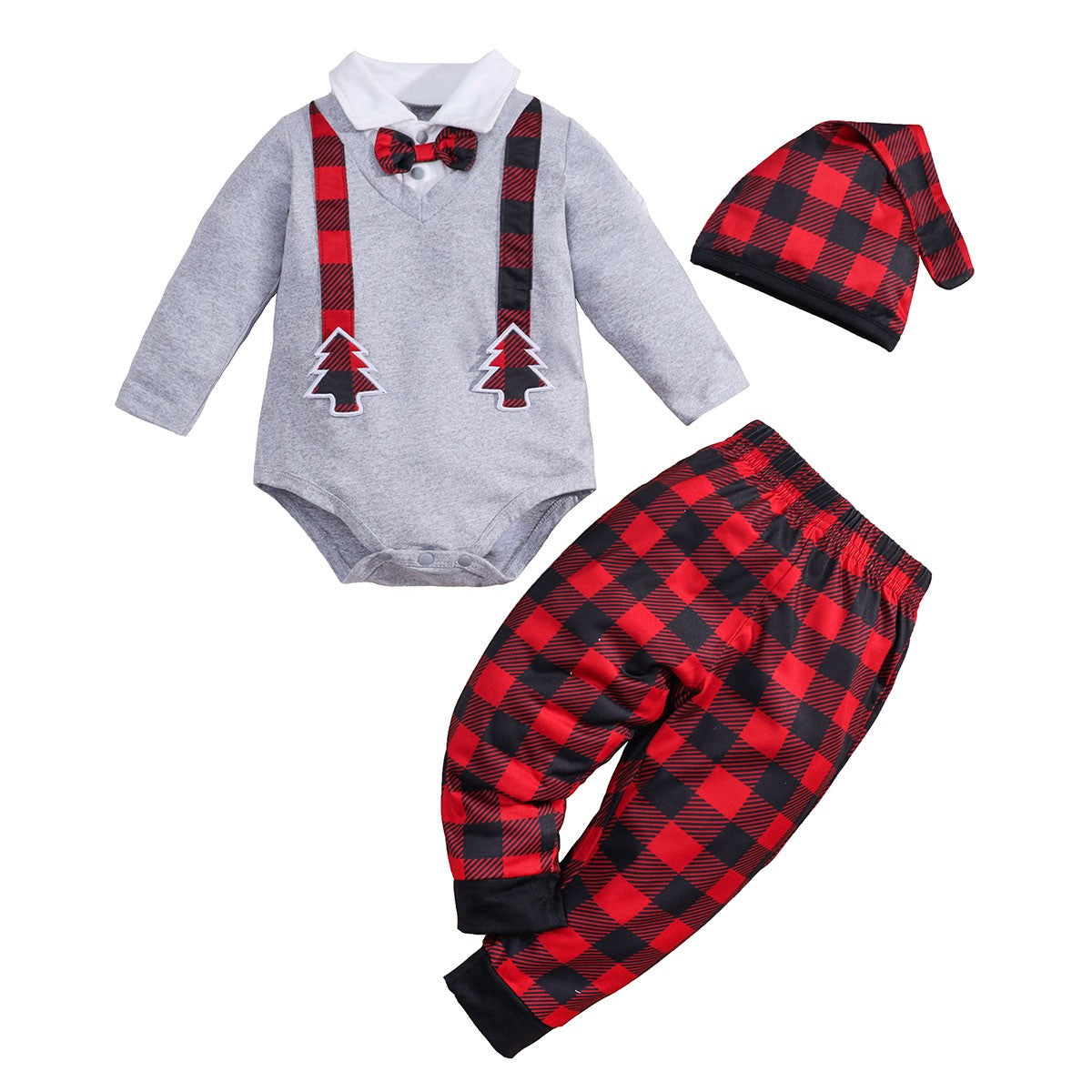 3pcs IURNXB Newborn Baby Boy Girl Clothes Set Christmas Tree Long Sleeve Bodysuit Romper and Pants Hat Fall Winter Outfits 0-18M