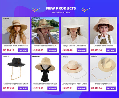 New Women Wide Brim Beach Hat Ladies Summer Big Straw Hats UV Protection Sun Hat S1340-15cm