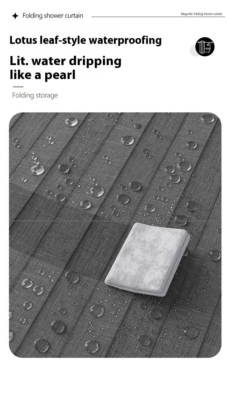 Bathroom Folding Linen Shower Curtain with Magnets Waterproof Suitable for Walk-in Shower Does Not Include Telescopic Rod