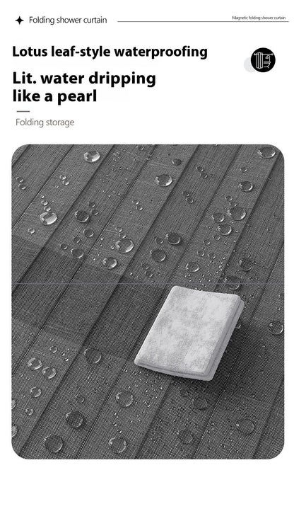 Bathroom Folding Linen Shower Curtain with Magnets Waterproof Suitable for Walk-in Shower Does Not Include Telescopic Rod