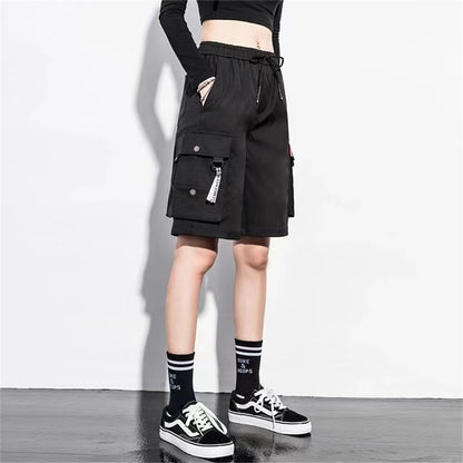 2025 Y2K Cargo Shorts Women Harajuku Black Oversized Wide Leg Shorts Summer Streetwear Fashion High Waist Baggy Short Pants New