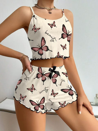Casual Printed Pajamas For Women Two Pieces Sleepwear Women's Pajama Shorts Loungewear Sets Nightwear Female Home Suit Clothes