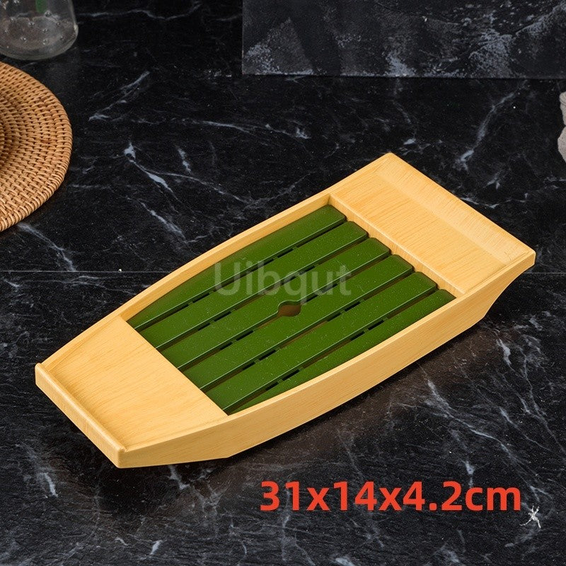 Black red sushi sashimi boat ice food seafood plate salmon sashimi tray Creative Japanese food container sushi barrel decor boat
