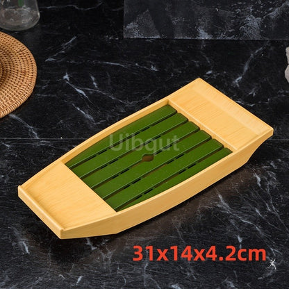 Black red sushi sashimi boat ice food seafood plate salmon sashimi tray Creative Japanese food container sushi barrel decor boat