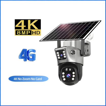 10x Zoom 4G SIM Solar Camera Outdoor 6K 12MP Three Lens HD Night Vision IP Surveillance Camera Security Protection  PTZ CCTV Cam