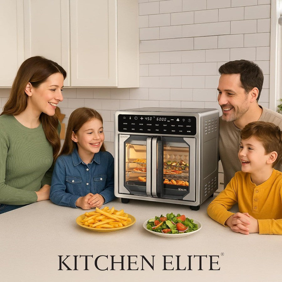 Forno Fritadeira Elétrica sem Óleo French Door de 15 Litros, Tamanho Família, Convecção de Bancada com Display LED, Aço Inoxidável para Grandes Quantidades C