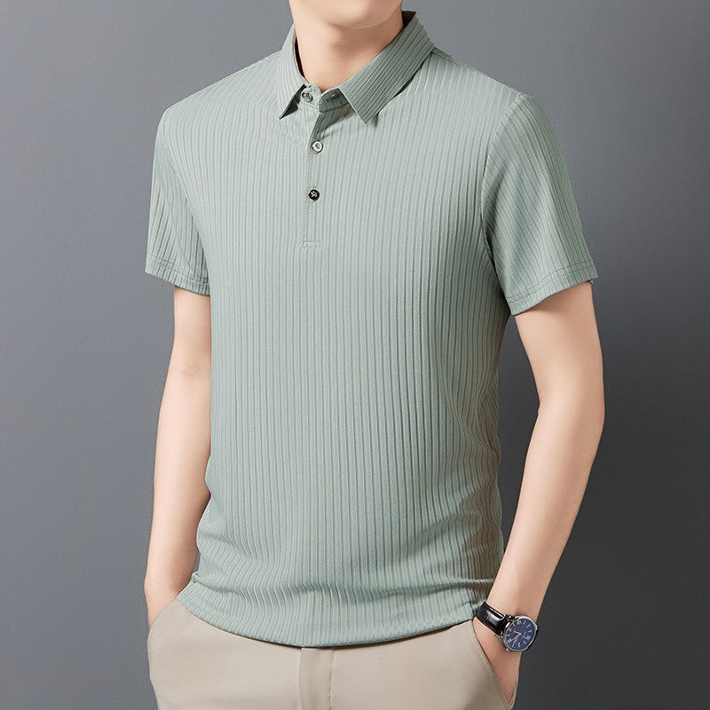 2025 New Men's Casual Fashion Striped Short Sleeved Collar Polo Shirt Breathable and Comfortable Summer Versatile T-shirt