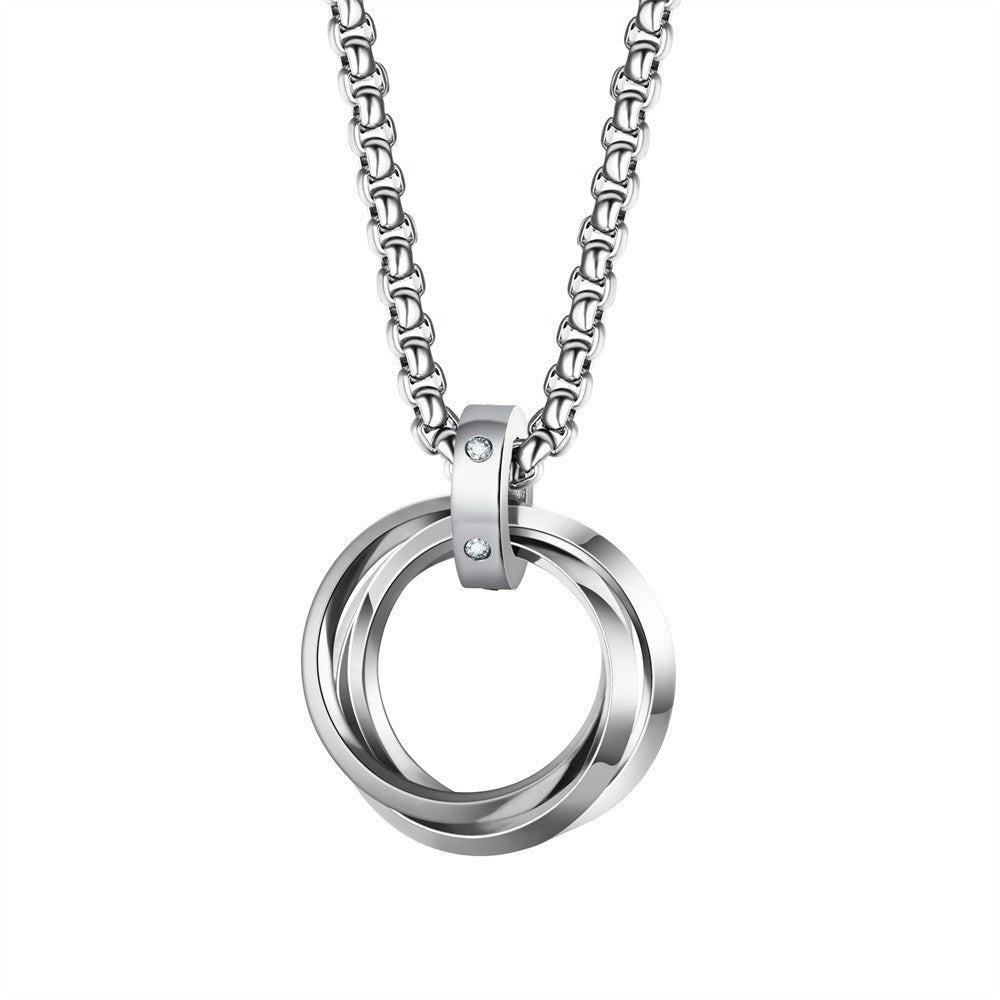 Colar Masculino Hip-hop Três Anéis Aço Titânio Não Desbota Simples Refinado Pequena Personalidade Marca Maré Vermelha Pingente