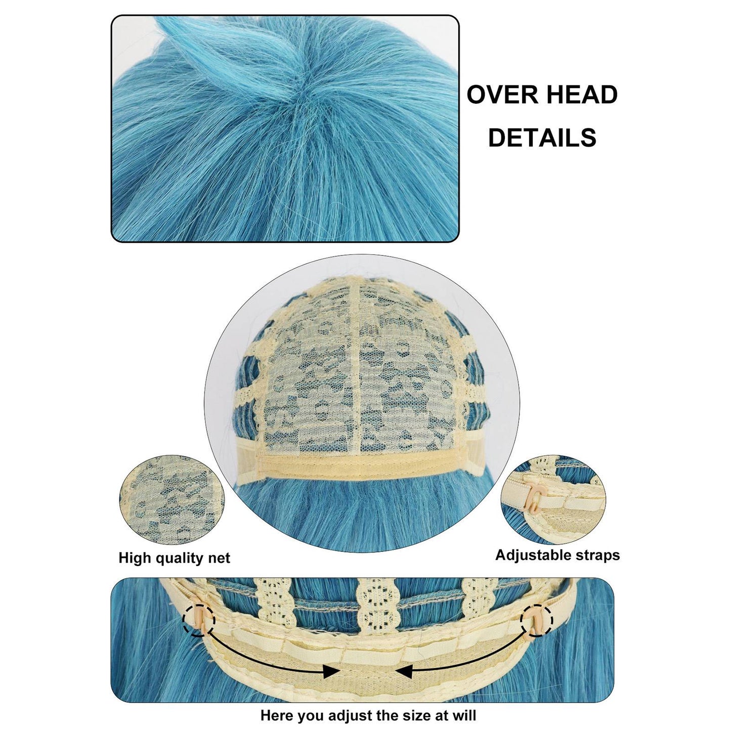 Synthetic Medium Length Straight Blue Sally Face Cosplay wig for Halloween Carnival Comic Exhibition