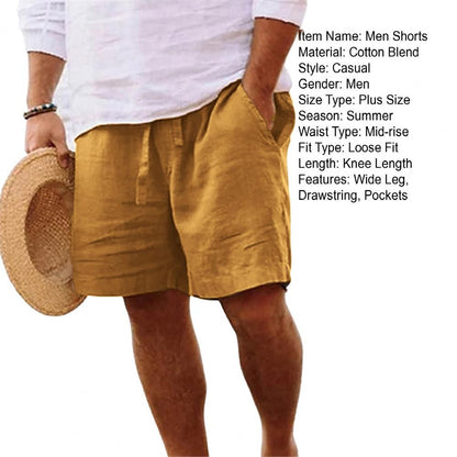 2024 New Men'S Cotton Linen Shorts Pants Male Summer Breathable Solid Color Linen Short Trousers Fitness Streetwear M-4xl