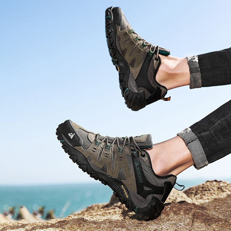 HIKEUP Tênis Masculino de Caminhada em Couro Camurça, Calçados Outdoor Resistentes ao Desgaste Masculinos para Trekking, Caminhada, Caça e Tênis Táticos
