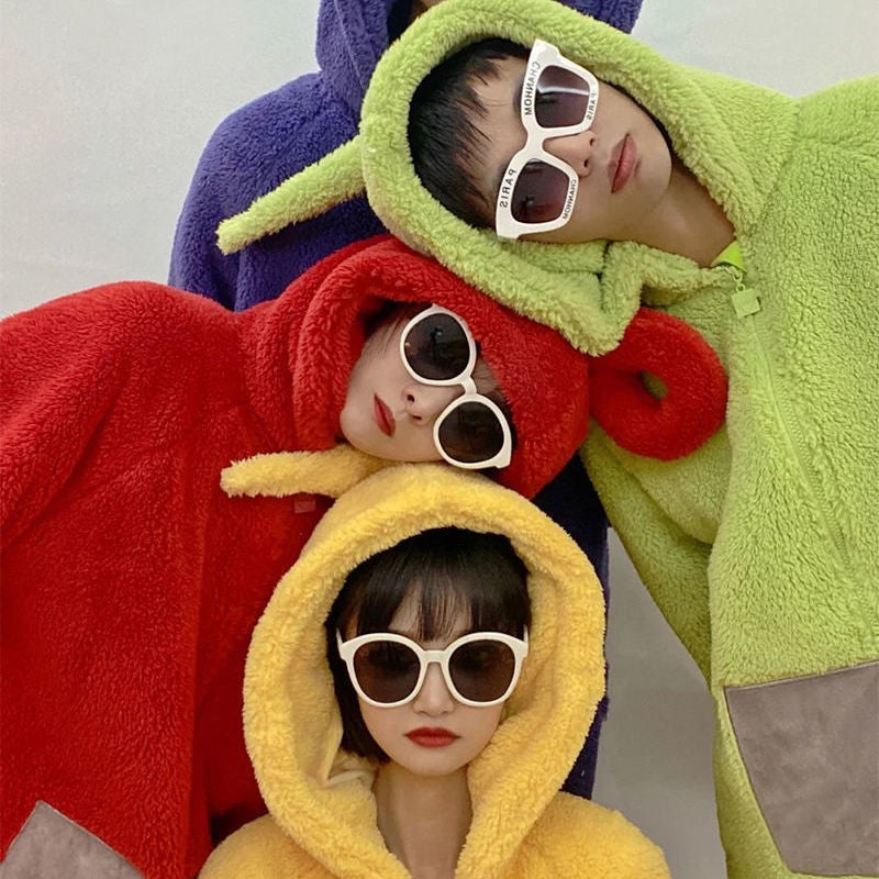 Adult Kids Teletubbies Costumes Soft Long Sleeves Piece Pajamas Costume Lala Home Clothes Cosplay Adult Unisex HomeWear