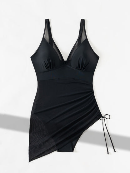 Vigoashely 2025 Solid Mesh Patchwork Swimwear Women Sexy Push Up One Piece Swimsuit Monokini Lady Brazilian Beach Bathing Suit