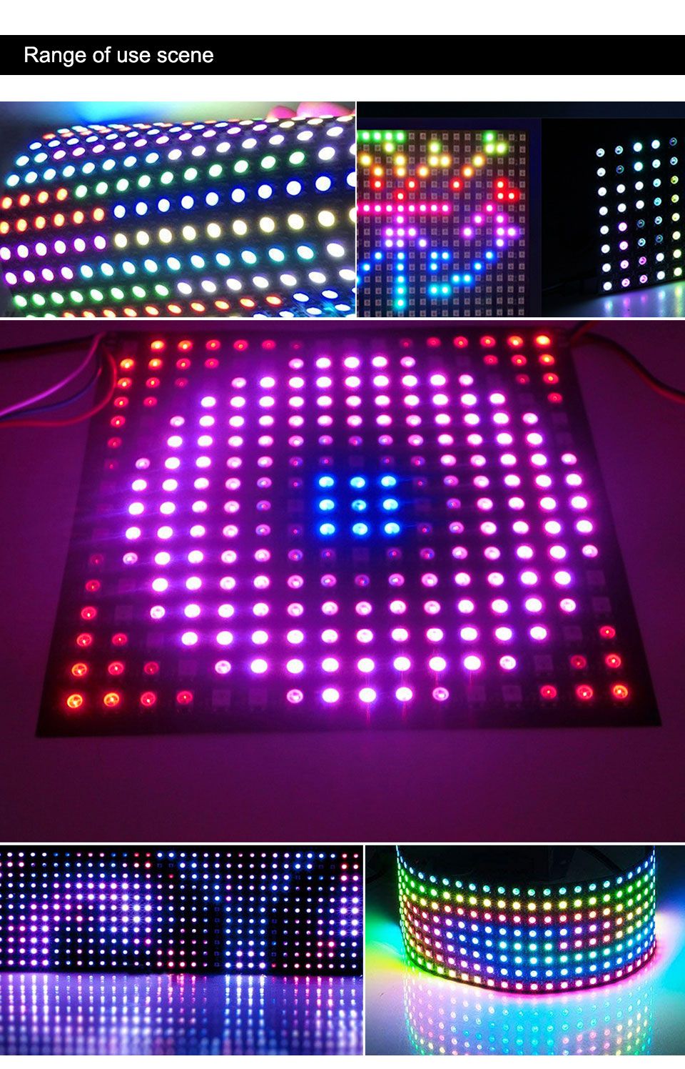 WS2812B RGB LED Panel Screen 8x8 16x16 8x32 256 Pixels Digital Flexible Programmed Individually Addressable Full Color DC5V