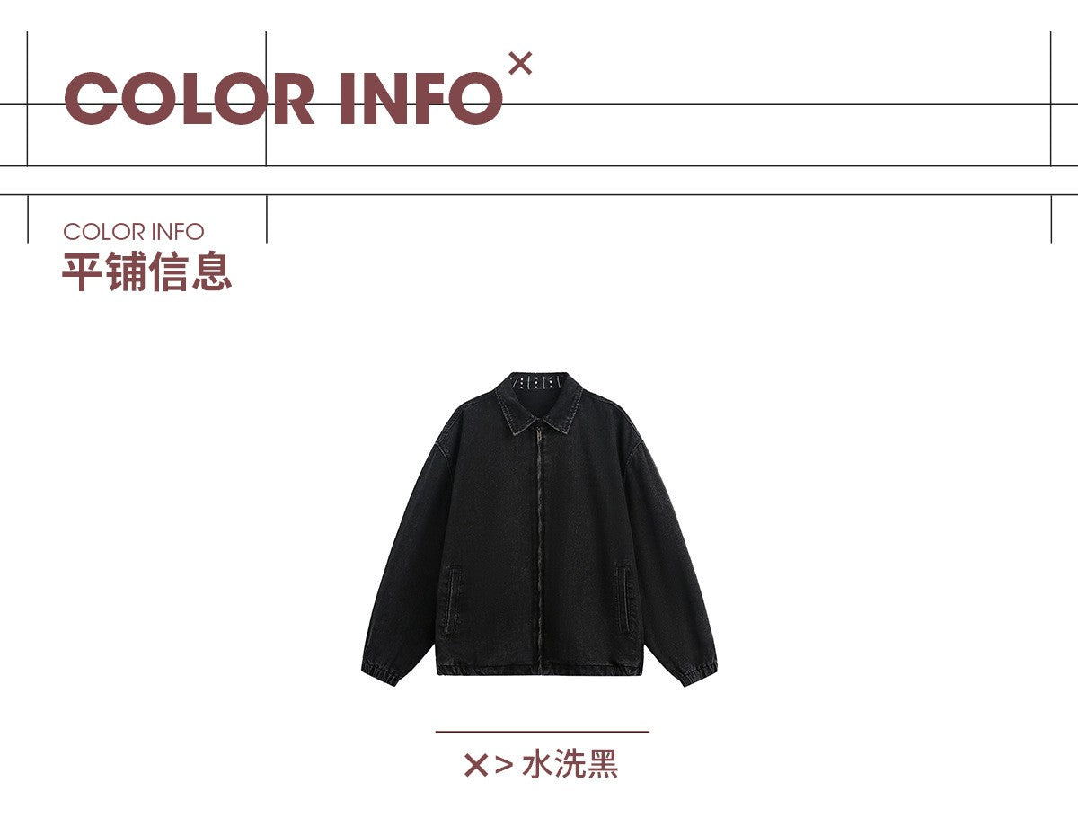 Men's Autumn New Washed Vintage Cargo Denim Jacket with Printed Collar - Trendy Retro Style