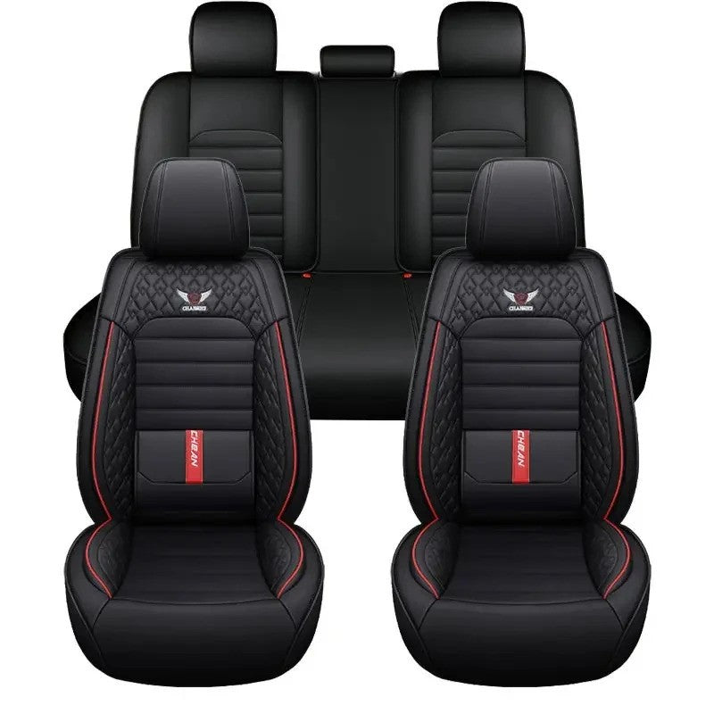 Conjunto Completo de 5 Peças de Capas de Banco de Carro em Couro Napa Respirável - Luxo Ajustado, Design Ergonômico com Suporte Lombar Fixo