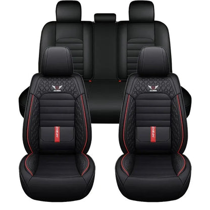 Conjunto Completo de 5 Peças de Capas de Banco de Carro em Couro Napa Respirável - Luxo Ajustado, Design Ergonômico com Suporte Lombar Fixo