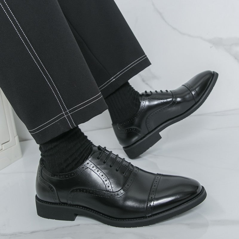 Men Oxford Shoes PU Solid Color Low Heel Classic Blok Carving Men Shoes Size 38-46