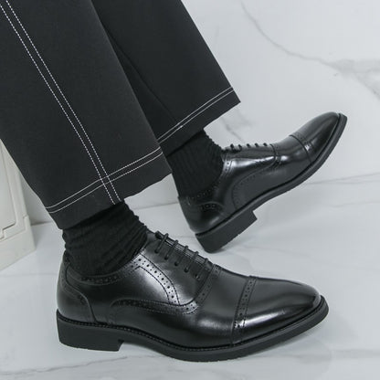 Men Oxford Shoes PU Solid Color Low Heel Classic Blok Carving Men Shoes Size 38-46