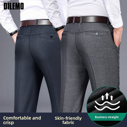 Top Quality 100% Cotton New Brand Casual Fashion Business Straight Long Dress Pants High Waist Trousers Men's Clothing