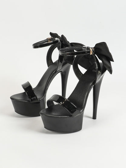 15CM Stiletto Runway Model Shoes 2024 New Summer Party Dress High Heels 5CM Platform Black Pole Dance Shoes Ladies Bow Sandals