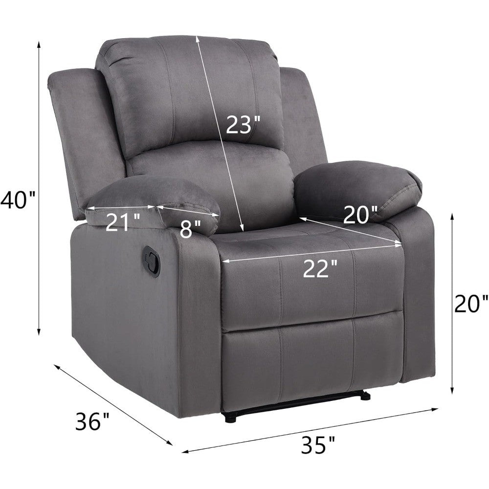 Manual Recliner Chair, Soft Fabric Overstuffed Recliner Single Sofa Chair for Living Room Bedroom, Heavy Duty and Safety