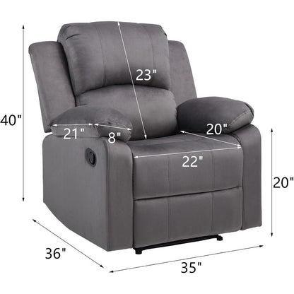 Manual Recliner Chair, Soft Fabric Overstuffed Recliner Single Sofa Chair for Living Room Bedroom, Heavy Duty and Safety